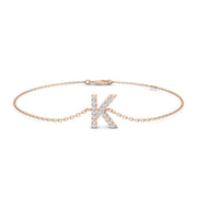 Lab Grown Diamond Initial K Letter Chain Bracelet with Lobster Clasp in 10K/14K gold and platinum with certified lab-grown or natural diamonds
