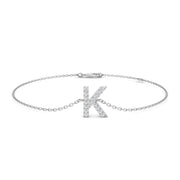 Lab Grown Diamond Initial K Letter Chain Bracelet with Lobster Clasp in 10K/14K gold and platinum with certified lab-grown or natural diamonds