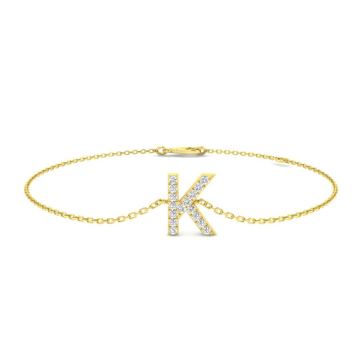 Lab Grown Diamond Initial K Letter Chain Bracelet with Lobster Clasp in 10K/14K gold and platinum with certified lab-grown or natural diamonds
