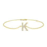 Lab Grown Diamond Initial K Letter Chain Bracelet with Lobster Clasp in 10K/14K gold and platinum with certified lab-grown or natural diamonds