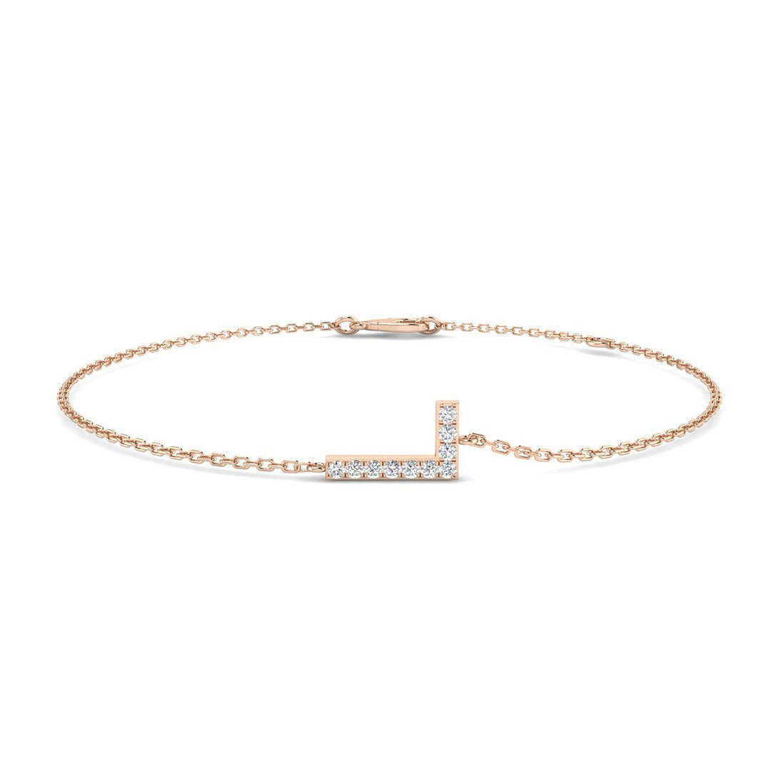 Natural Round Cut Diamond Initial L Letter Bracelet - Pave Set Lobster Claw in 10K/14K gold and platinum with certified lab-grown or natural diamonds