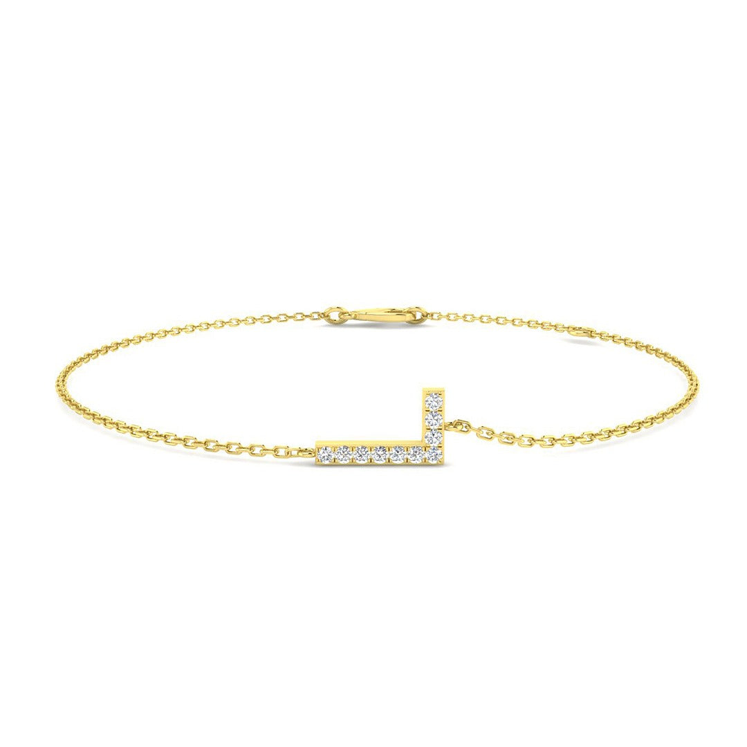 Natural Round Cut Diamond Initial L Letter Bracelet - Pave Set Lobster Claw in 10K/14K gold and platinum with certified lab-grown or natural diamonds