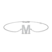 Initial M Letter Lab Grown Round Cut Pave Diamond Chain Bracelet in Platinum with Lobster Clasp in 10K/14K gold and platinum with certified lab-grown or natural diamonds