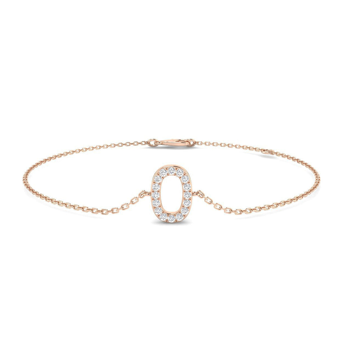 Lab Created Round Cut Diamond Initial O Letter Bracelet - Pavé Set with Lobster Claw in 10K/14K gold and platinum with certified lab-grown or natural diamonds
