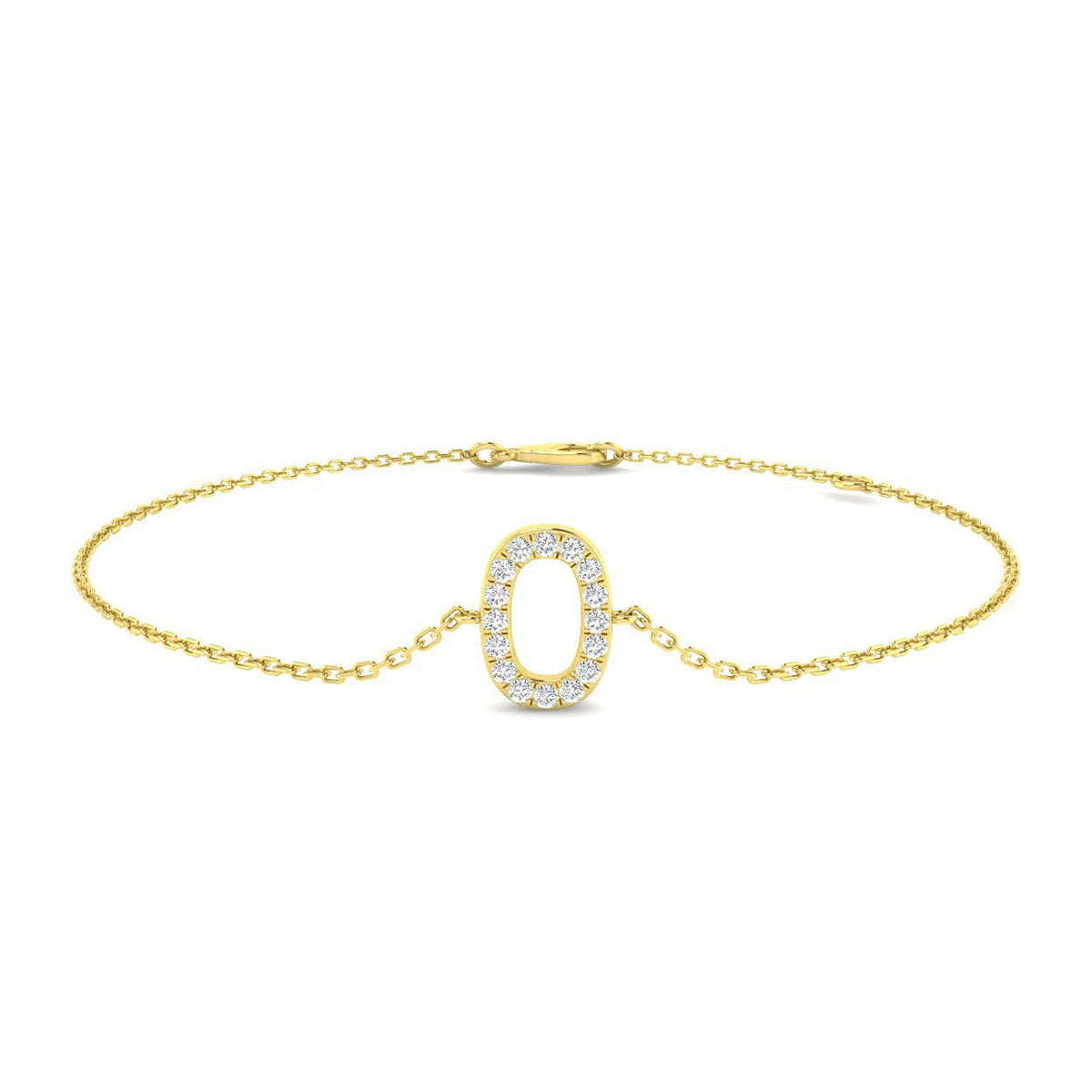 Lab Created Round Cut Diamond Initial O Letter Bracelet - Pavé Set with Lobster Claw in 10K/14K gold and platinum with certified lab-grown or natural diamonds
