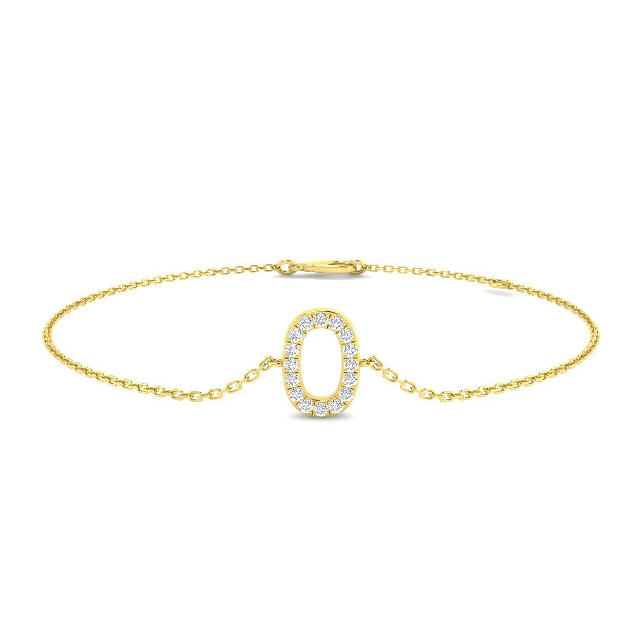 Lab Created Round Cut Diamond Initial O Letter Bracelet - Pavé Set with Lobster Claw in 10K/14K gold and platinum with certified lab-grown or natural diamonds