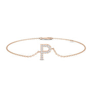 Natural Round Cut Diamond Alphabet P Letter Chain Bracelet with Lobster Clasp in 10K/14K gold and platinum with certified lab-grown or natural diamonds