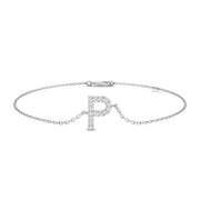 Natural Round Cut Diamond Alphabet P Letter Chain Bracelet with Lobster Clasp in 10K/14K gold and platinum with certified lab-grown or natural diamonds