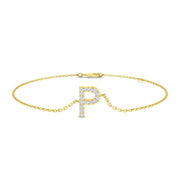 Natural Round Cut Diamond Alphabet P Letter Chain Bracelet with Lobster Clasp in 10K/14K gold and platinum with certified lab-grown or natural diamonds