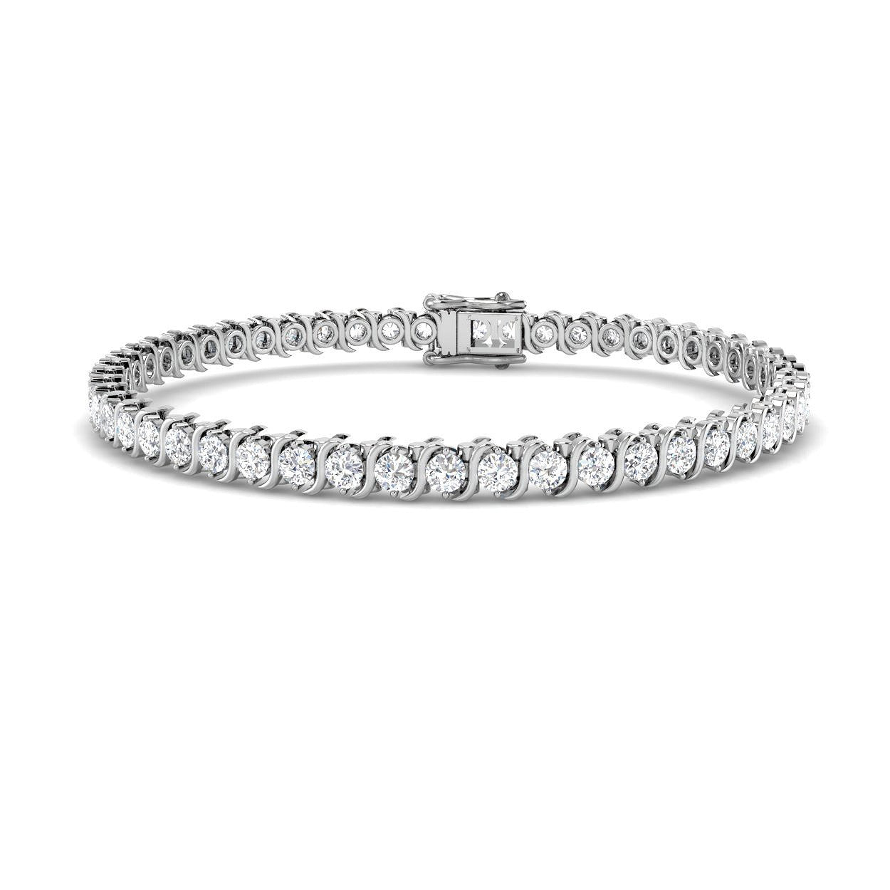 Round Cut Natural Diamond S Link Tennis Bracelet with Prong Set Box Clasp in 10K/14K gold and platinum with certified lab-grown or natural diamonds