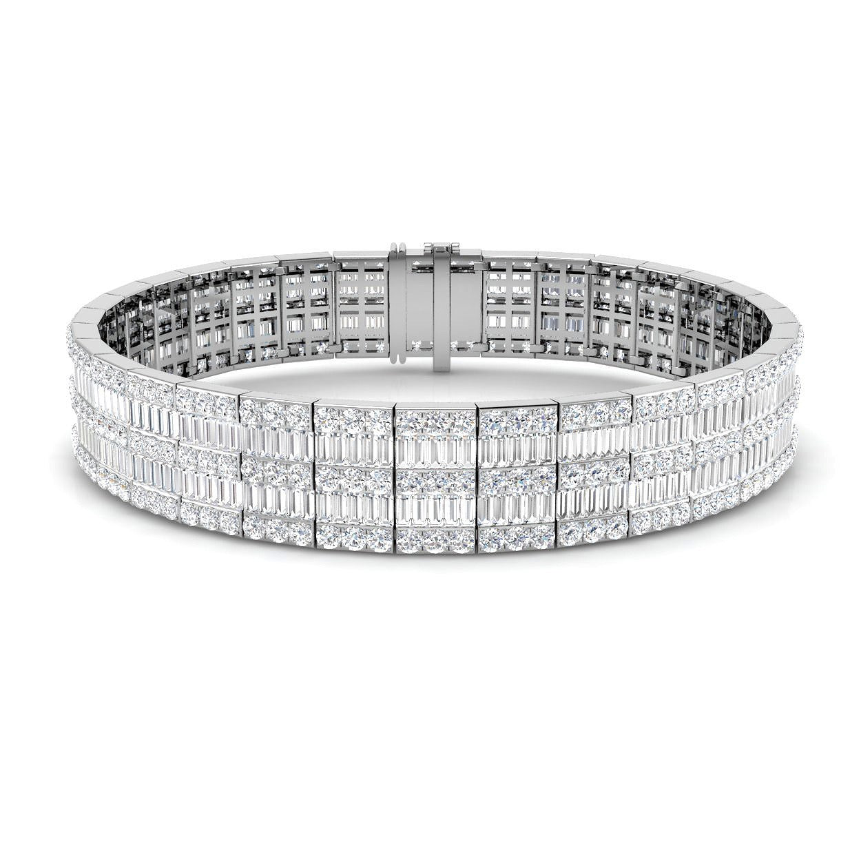 Vintage Bracelet with Multi-Row Baguette & Round Diamond Design in 10K/14K gold and platinum with certified lab-grown or natural diamonds