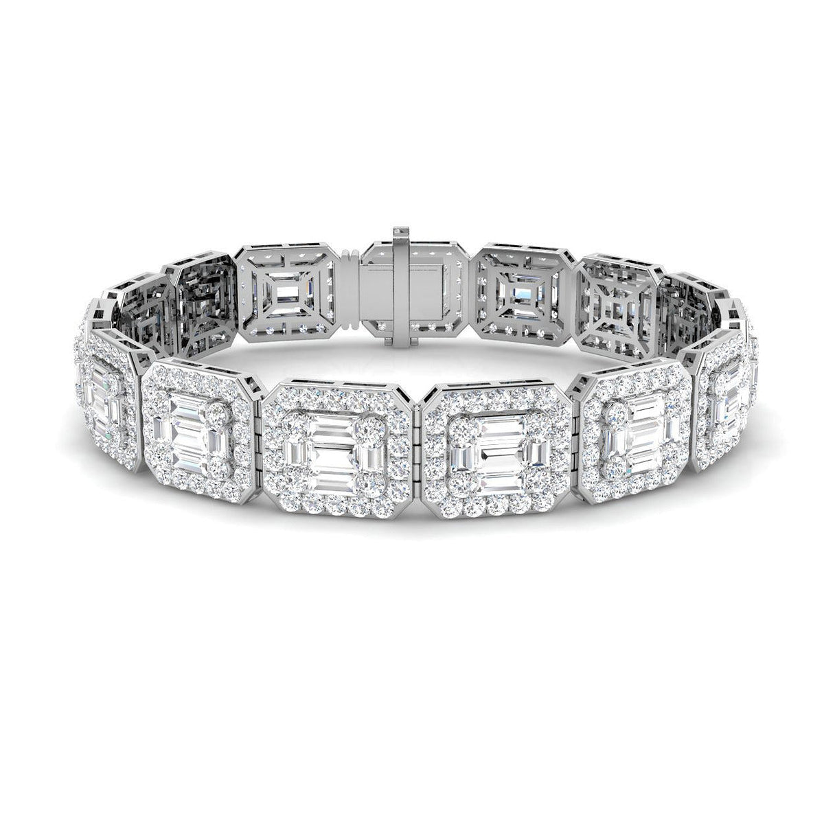 Elegant Emerald Style Baguette & Round Cut Lab Grown Diamond Bracelet in Gold or in 10K/14K gold and platinum with certified lab-grown or natural diamonds