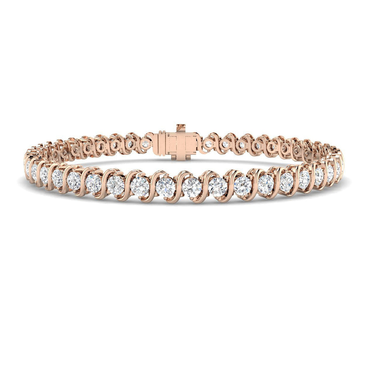 Round Cut Natural Diamond S Link Tennis Bracelet with Prong Set Box Clasp in 10K/14K gold and platinum with certified lab-grown or natural diamonds