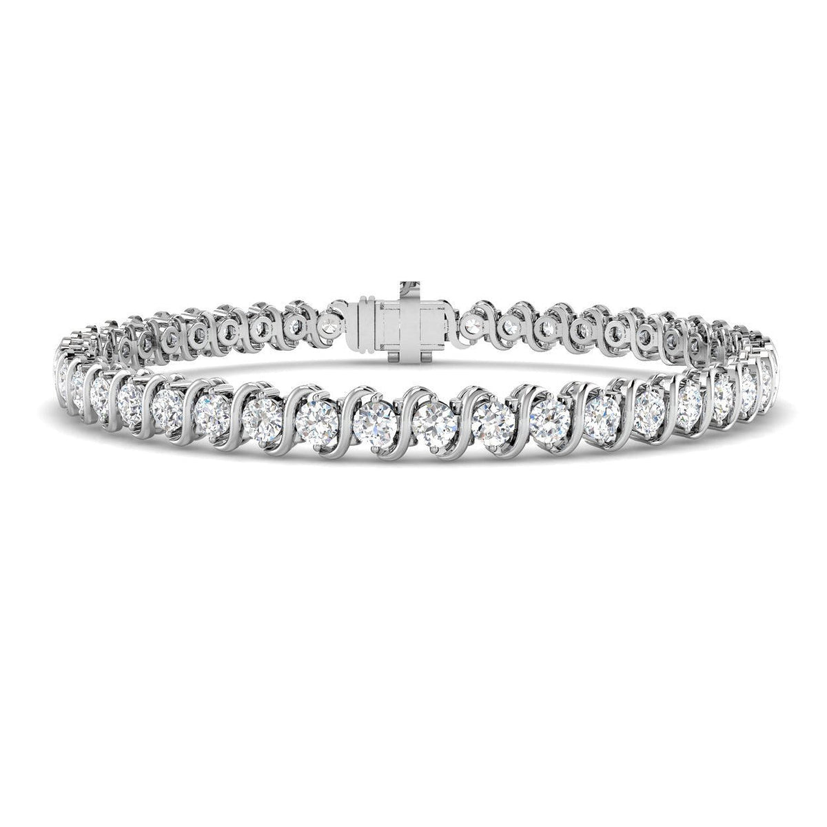 Round Cut Natural Diamond S Link Tennis Bracelet with Prong Set Box Clasp in 10K/14K gold and platinum with certified lab-grown or natural diamonds