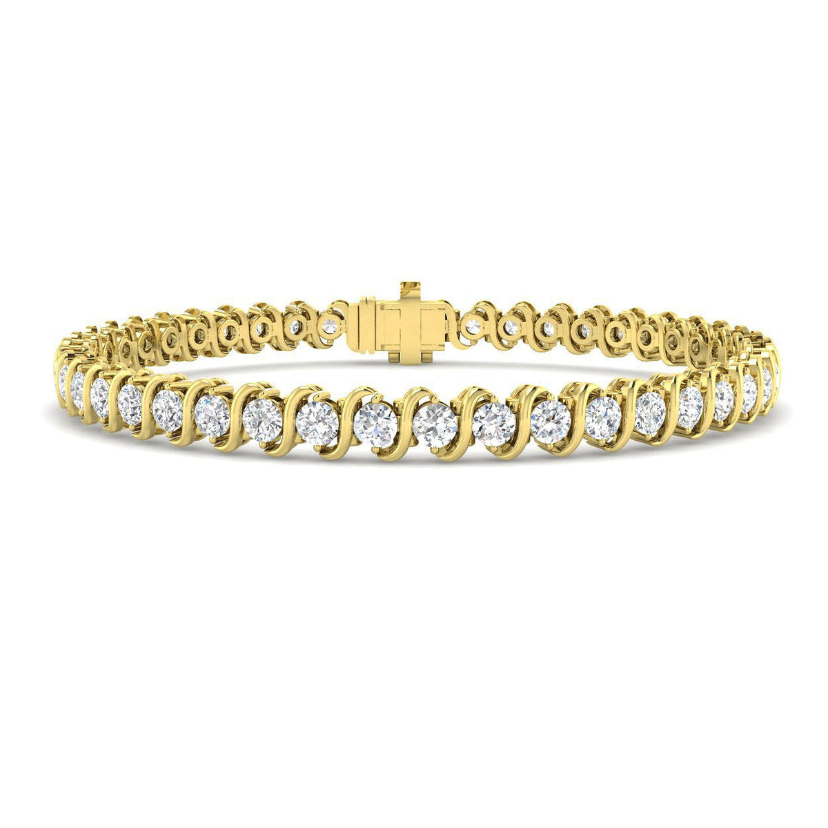Round Cut Natural Diamond S Link Tennis Bracelet with Prong Set Box Clasp in 10K/14K gold and platinum with certified lab-grown or natural diamonds