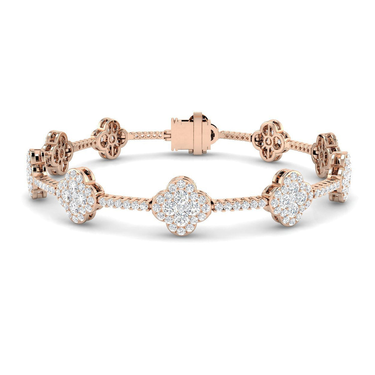 Vintage Bracelet with Round Diamond Clover Links in Gold or in 10K/14K gold and platinum with certified lab-grown or natural diamonds