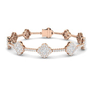 Vintage Bracelet with Round Diamond Clover Links in Gold or in 10K/14K gold and platinum with certified lab-grown or natural diamonds