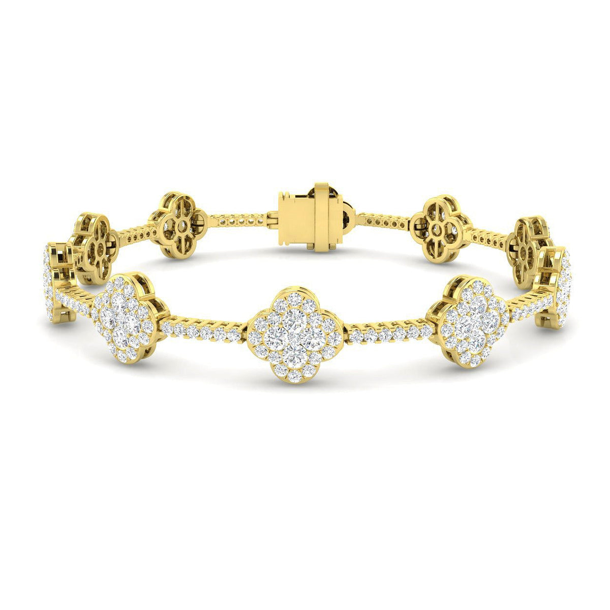 Vintage Bracelet with Round Diamond Clover Links in Gold or in 10K/14K gold and platinum with certified lab-grown or natural diamonds