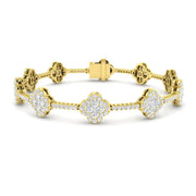 Vintage Bracelet with Round Diamond Clover Links in Gold or in 10K/14K gold and platinum with certified lab-grown or natural diamonds