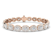 Natural Diamond Oval Halo Tennis Bracelet with Box Clasp and Safety Latch in 10K/14K gold and platinum with certified lab-grown or natural diamonds
