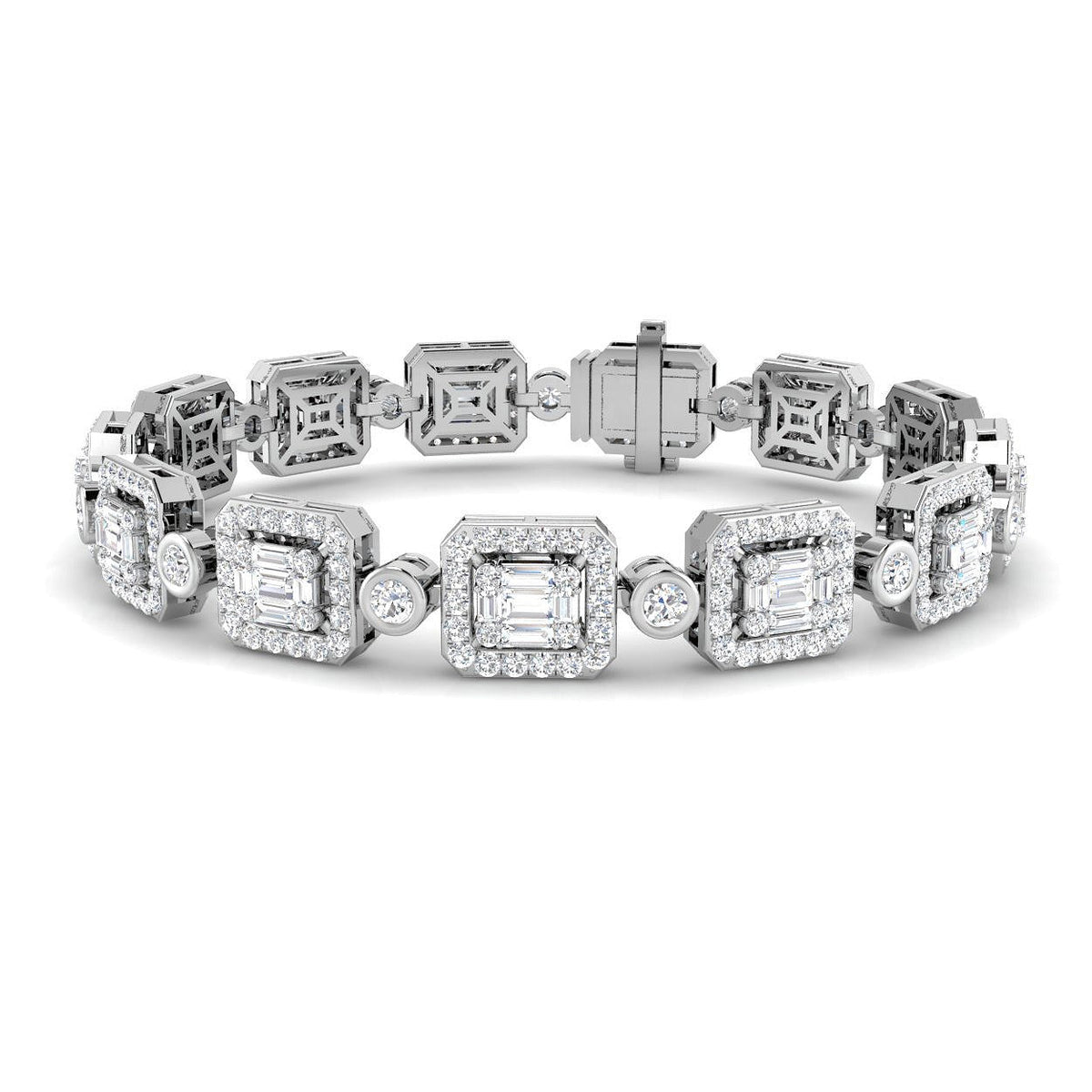 Emerald Style Round & Baguette Cut Lab Grown Diamond Bracelet in 10K/14K gold and platinum with certified lab-grown or natural diamonds