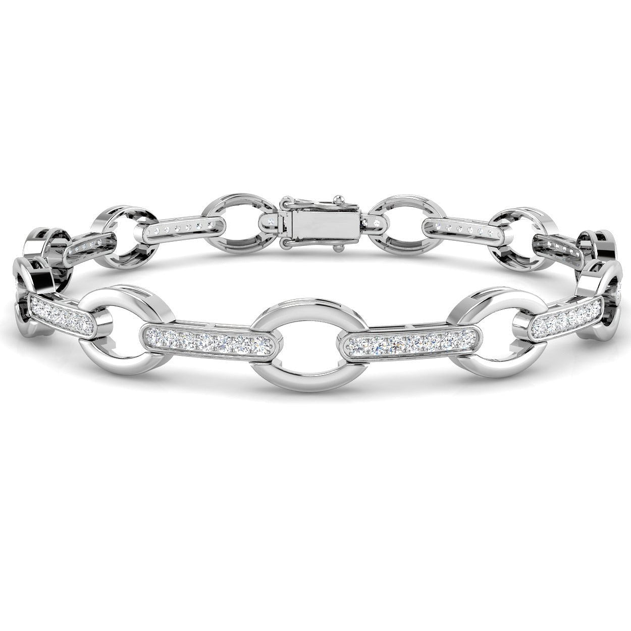 Lab Grown Diamond Open Circle Mariner Link Bracelet with Pave Accents and Box Clasp in 10K/14K gold and platinum with certified lab-grown or natural diamonds