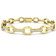 Lab Grown Diamond Open Circle Mariner Link Bracelet with Pave Accents and Box Clasp in 10K/14K gold and platinum with certified lab-grown or natural diamonds