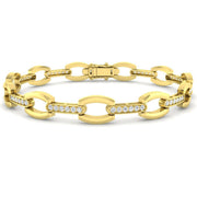 Round Cut Lab Grown Diamond Oval Link Bracelet with Pave Bar Accents in 10K/14K gold and platinum with certified lab-grown or natural diamonds