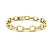 Round Cut Lab Grown Diamond Oval Link Bracelet with Pave Bar Accents in 10K/14K gold and platinum with certified lab-grown or natural diamonds