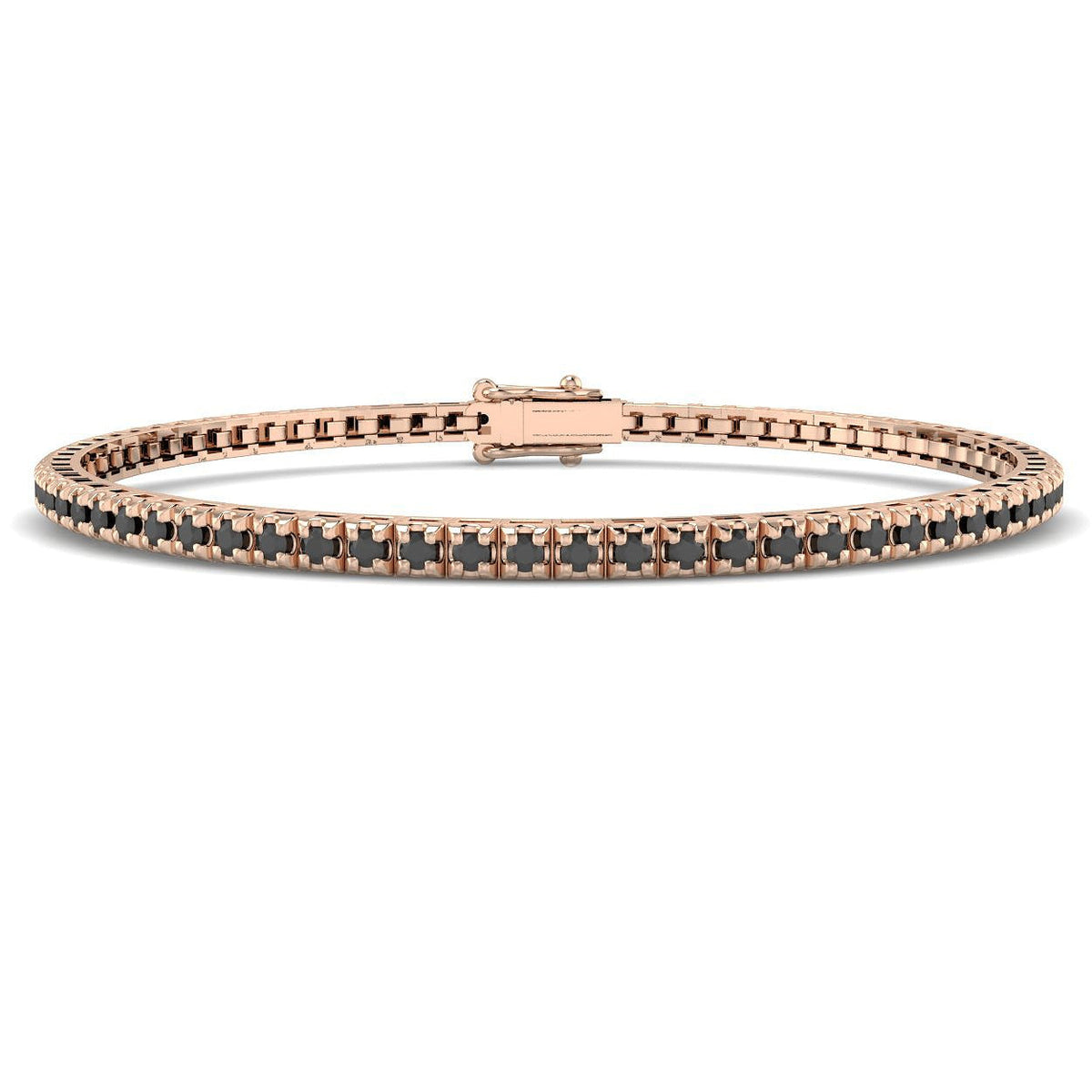Round Cut Natural Black Diamond Tennis Bracelet in Prong Set with Box Closure in 10K/14K gold and platinum with certified lab-grown or natural diamonds