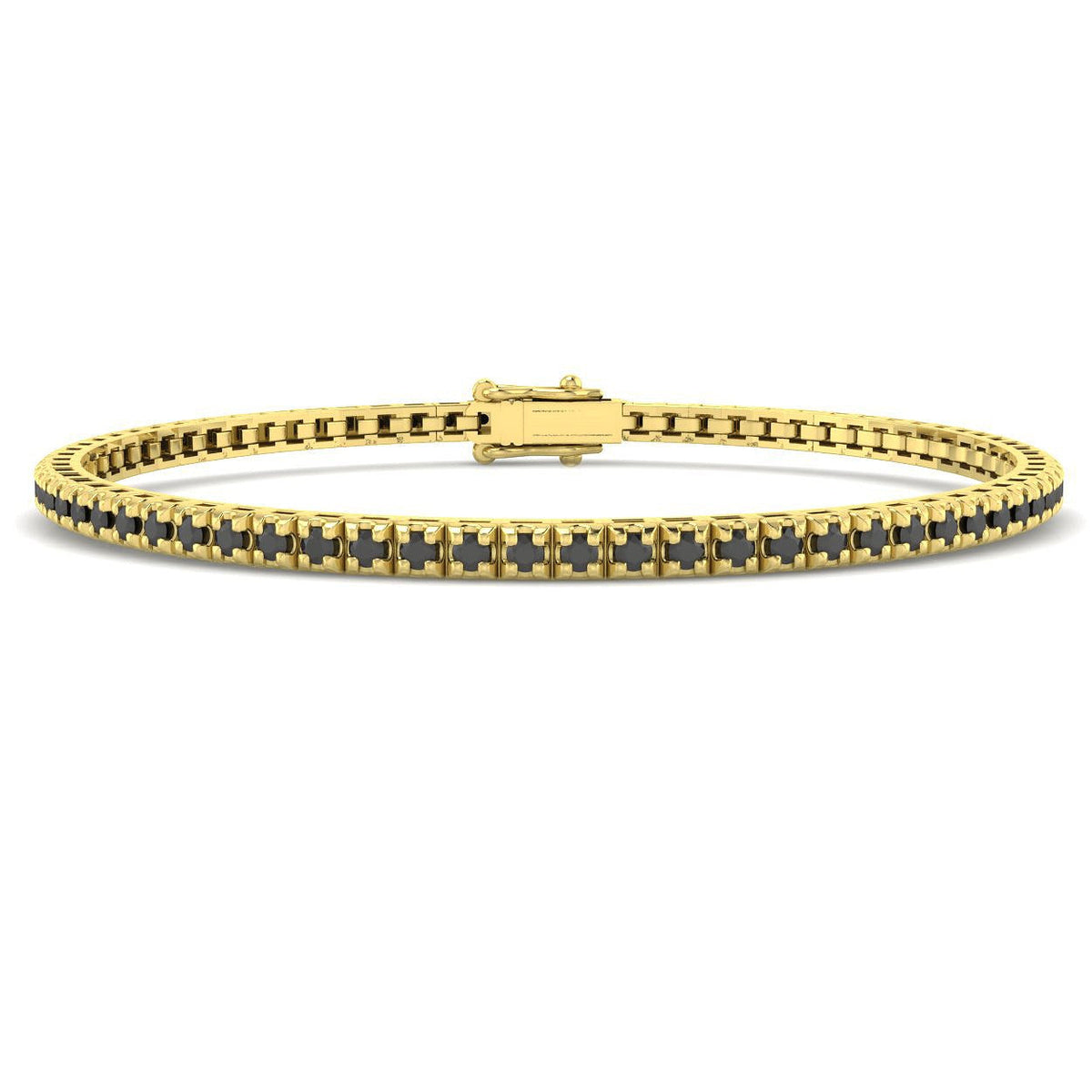 Round Cut Natural Black Diamond Tennis Bracelet in Prong Set with Box Closure in 10K/14K gold and platinum with certified lab-grown or natural diamonds