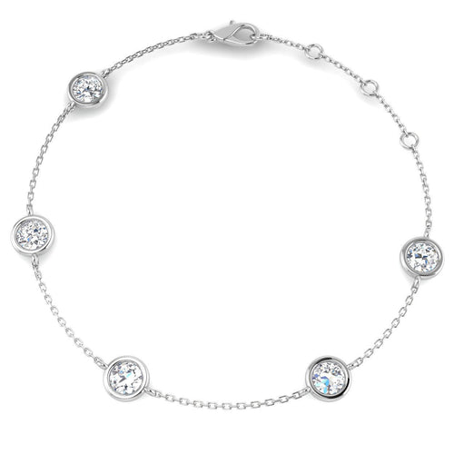 2.00Ct Round Natural Diamond Station Bracelet in 10K/14K gold and platinum with certified lab-grown or natural diamonds
