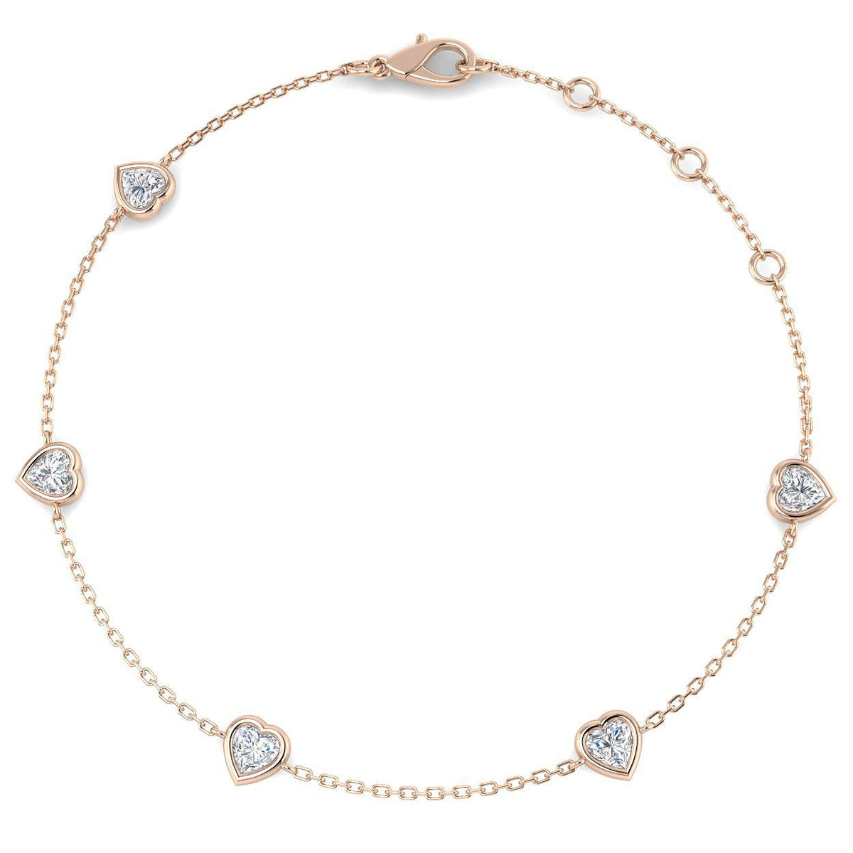 Tiny Heart Cut Natural 5 Stone Diamond Bezel Set Station in Platinum with Lobster Claw in 10K/14K gold and platinum with certified lab-grown or natural diamonds