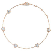 Tiny Heart Cut Natural 5 Stone Diamond Bezel Set Station in Platinum with Lobster Claw in 10K/14K gold and platinum with certified lab-grown or natural diamonds