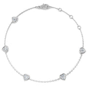 Tiny Heart Cut Natural 5 Stone Diamond Bezel Set Station in Platinum with Lobster Claw in 10K/14K gold and platinum with certified lab-grown or natural diamonds