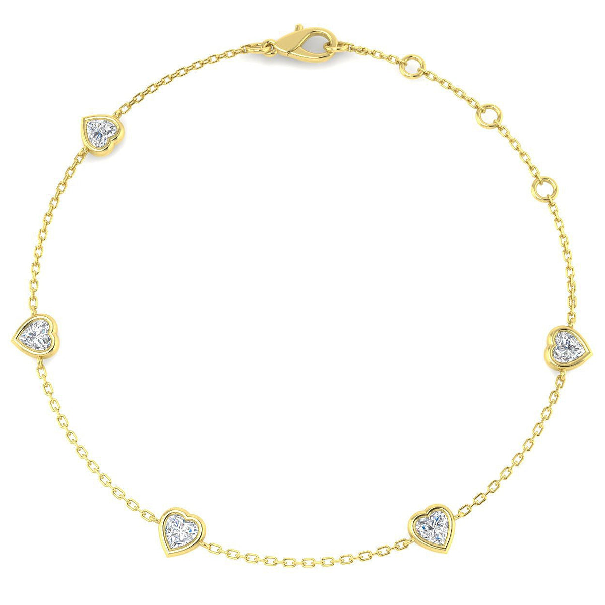 Tiny Heart Cut Natural 5 Stone Diamond Bezel Set Station in Platinum with Lobster Claw in 10K/14K gold and platinum with certified lab-grown or natural diamonds