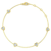 Tiny Heart Cut Natural 5 Stone Diamond Bezel Set Station in Platinum with Lobster Claw in 10K/14K gold and platinum with certified lab-grown or natural diamonds