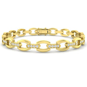 Round Cut Lab Grown Diamond Oval Link Bracelet with Pave Bar Accents in 10K/14K gold and platinum with certified lab-grown or natural diamonds