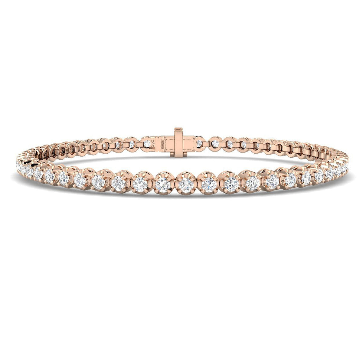 Round Lab Grown Diamond Tennis Bracelet in Prong Set with Secure Box Clasp in 10K/14K gold and platinum with certified lab-grown or natural diamonds