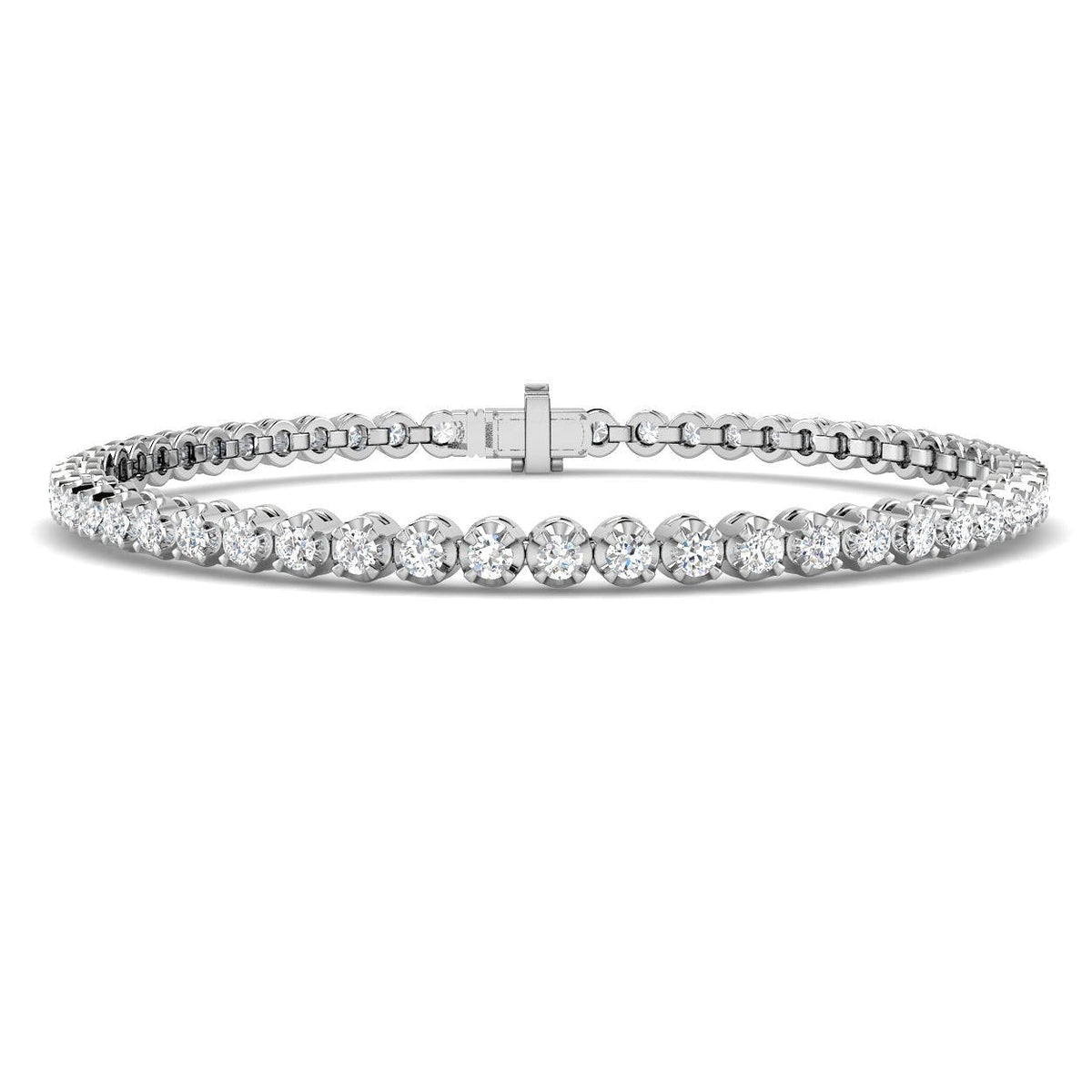 Round Lab Grown Diamond Tennis Bracelet in Prong Set with Secure Box Clasp in 10K/14K gold and platinum with certified lab-grown or natural diamonds