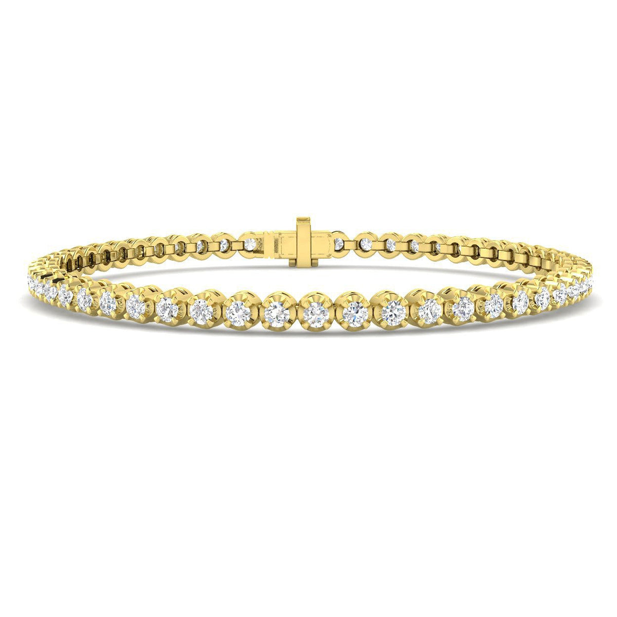 Round Lab Grown Diamond Tennis Bracelet in Prong Set with Secure Box Clasp in 10K/14K gold and platinum with certified lab-grown or natural diamonds