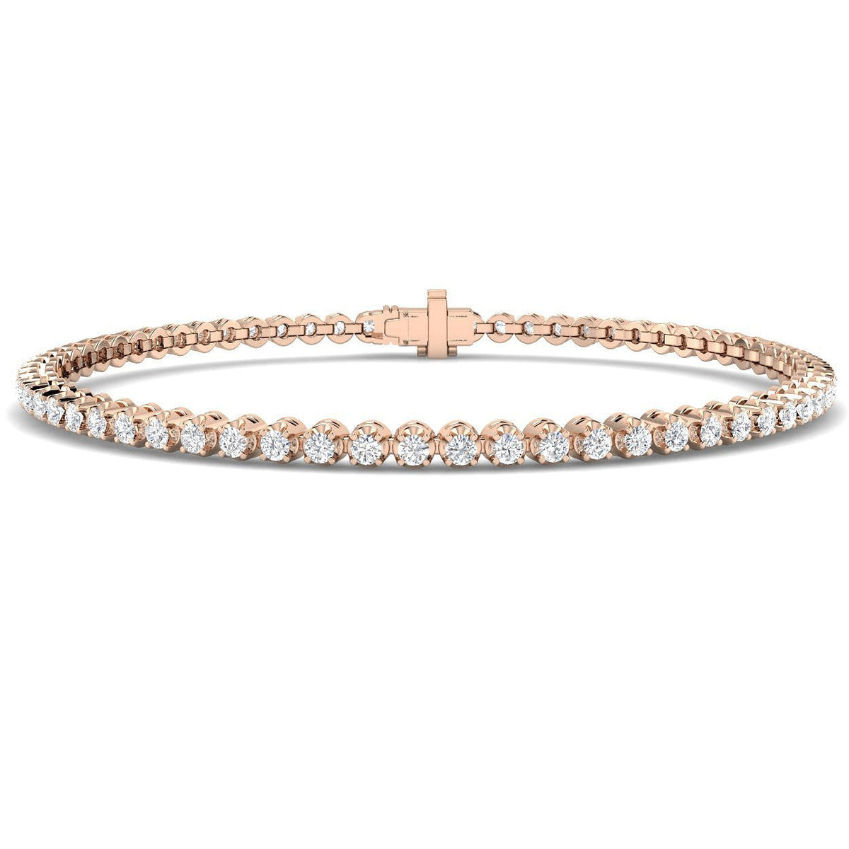 Round Lab Grown Diamond Tennis Bracelet in Prong Set with Secure Box Clasp in 10K/14K gold and platinum with certified lab-grown or natural diamonds