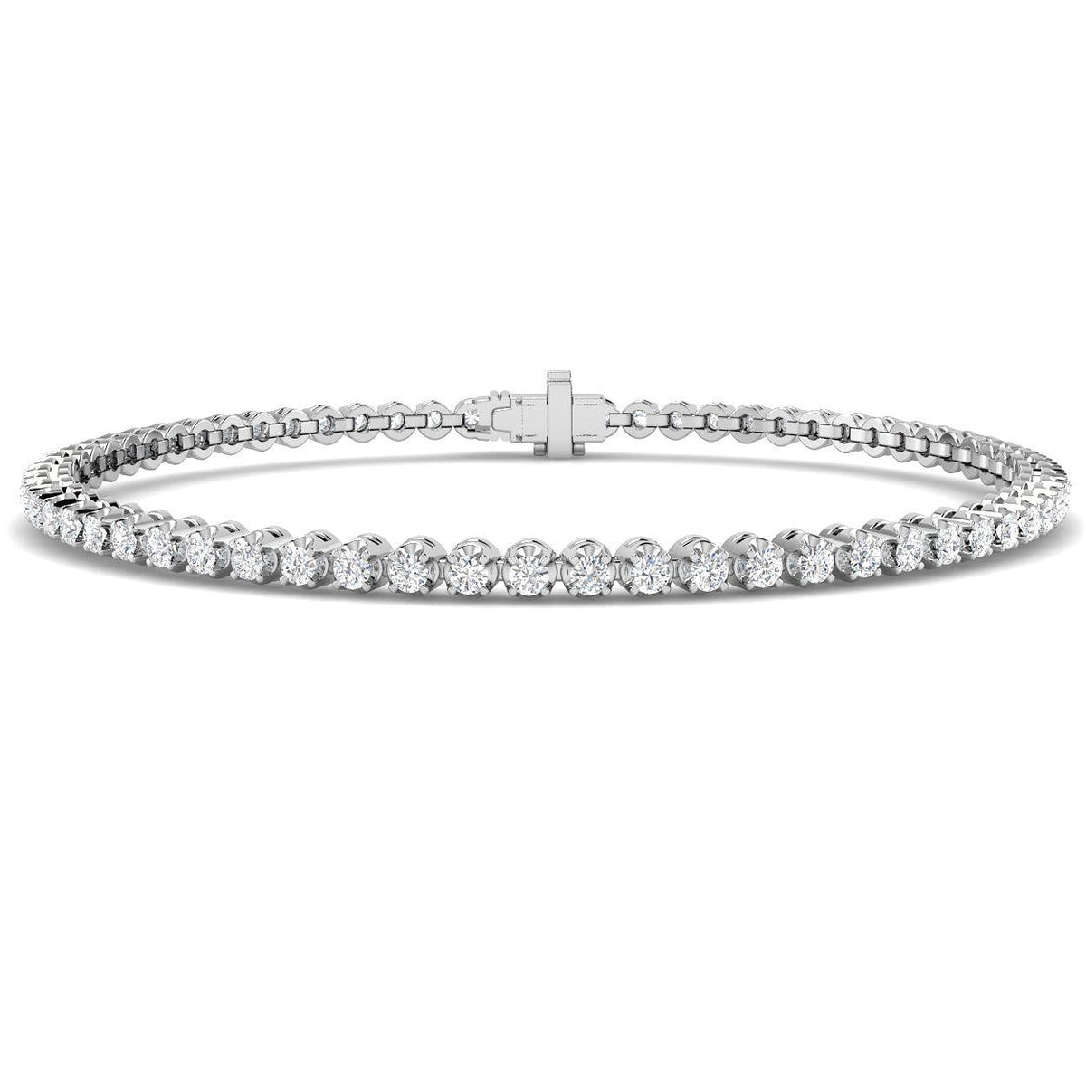 Round Lab Grown Diamond Tennis Bracelet in Prong Set with Secure Box Clasp in 10K/14K gold and platinum with certified lab-grown or natural diamonds