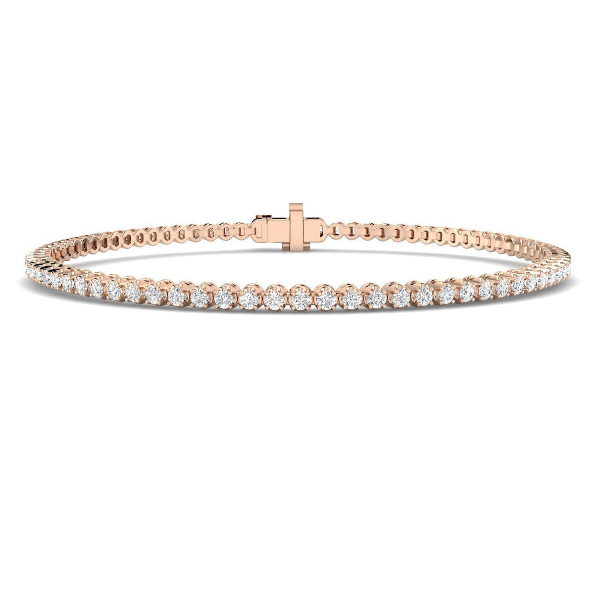 Round Lab Grown Diamond Tennis Bracelet in Prong Set with Secure Box Clasp in 10K/14K gold and platinum with certified lab-grown or natural diamonds