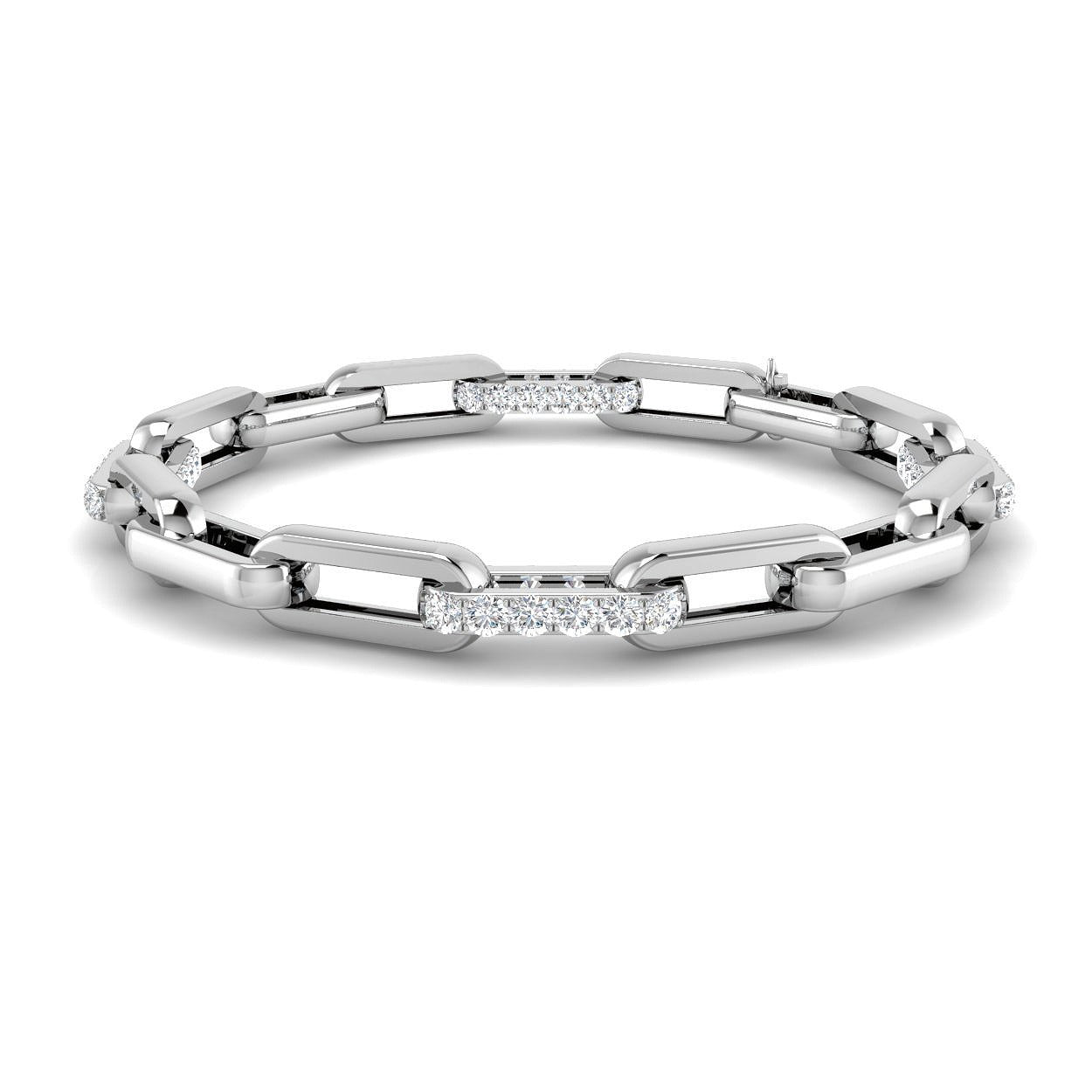 Natural Diamond Link Bracelet with Pave Bar Accents and Secure Clasp in 10K/14K gold and platinum with certified lab-grown or natural diamonds