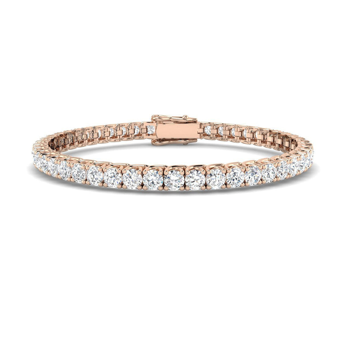 Round Cut Prong Set Lab Grown Diamond Tennis Bracelet in Platinum with Box Closure in 10K/14K gold and platinum with certified lab-grown or natural diamonds