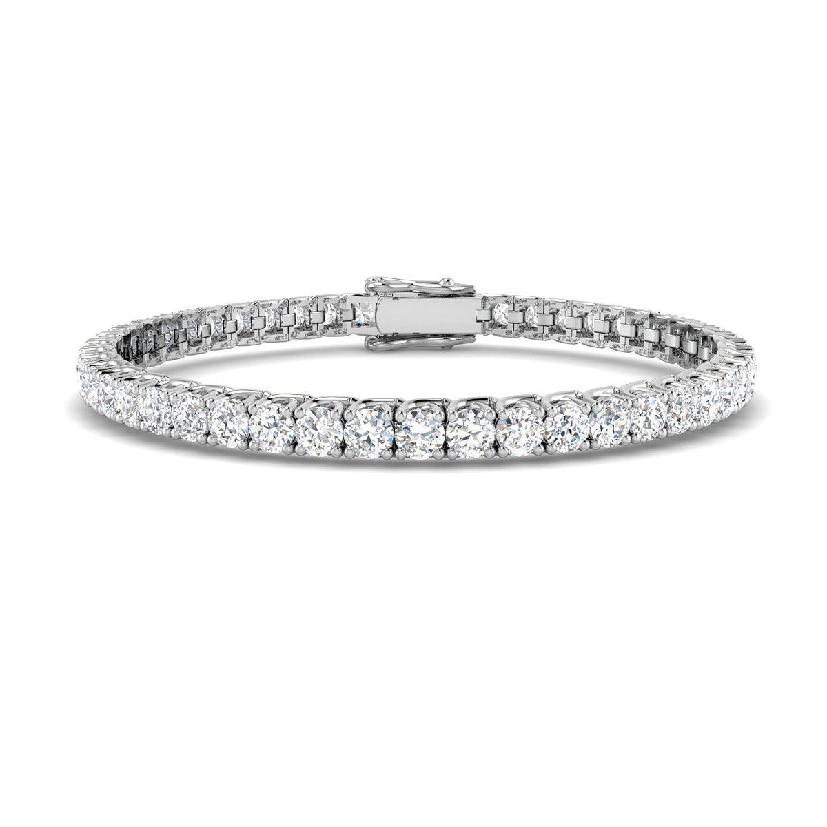 Round Cut Prong Set Lab Grown Diamond Tennis Bracelet in Platinum with Box Closure in 10K/14K gold and platinum with certified lab-grown or natural diamonds
