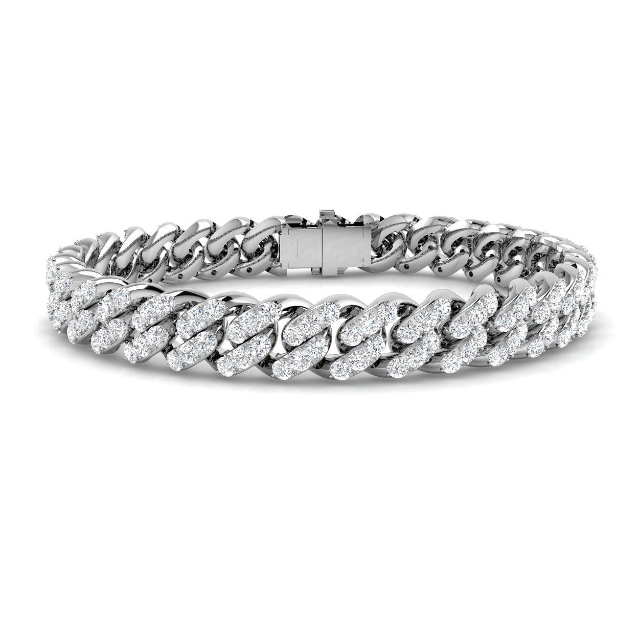 10.80ct Round Natural Pave Cuban Link Bracelet-Iced Out Curb Bracelet for Unisex in 10K/14K gold and platinum with certified lab-grown or natural diamonds