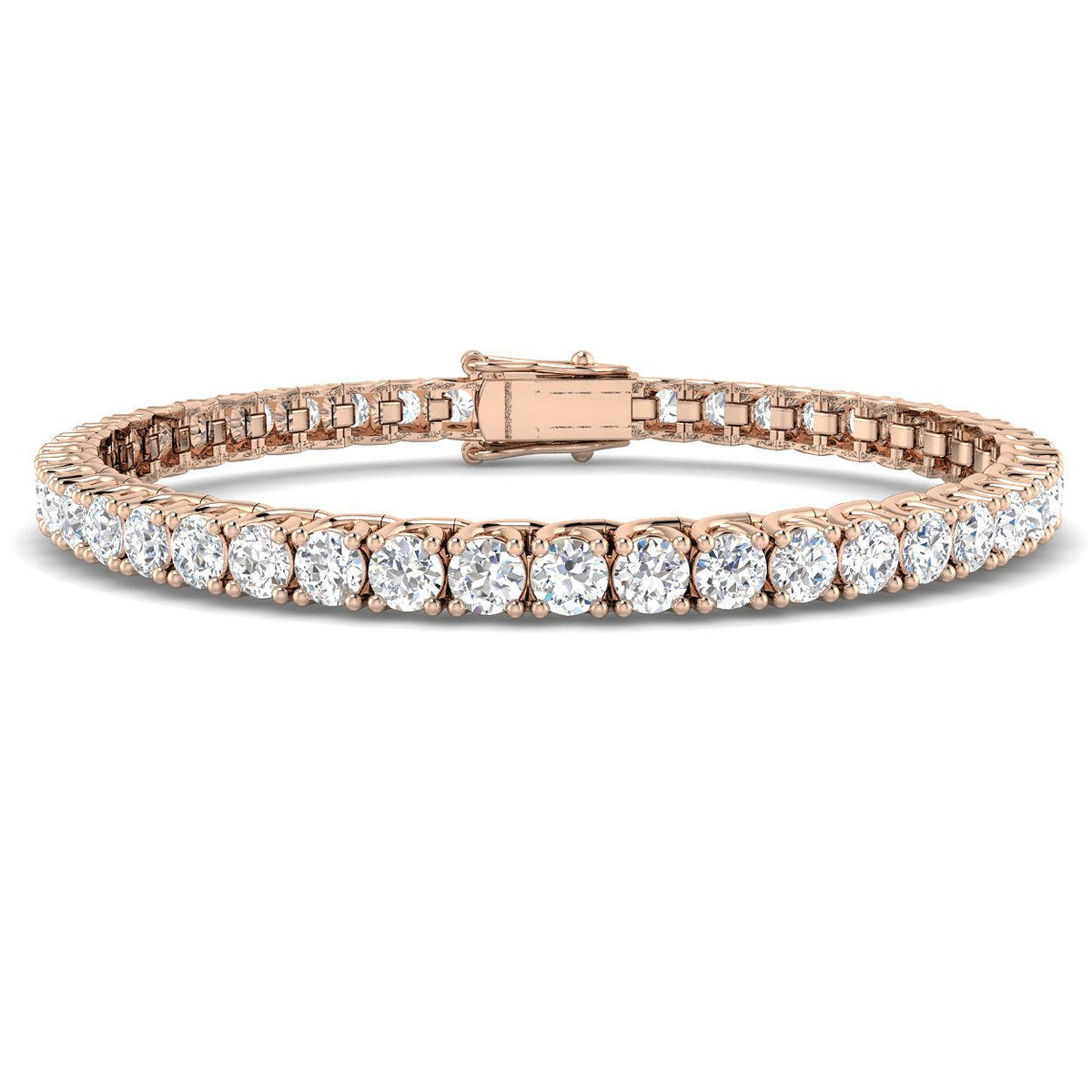 Round Cut Prong Set Lab Grown Diamond Tennis Bracelet in Platinum with Box Closure in 10K/14K gold and platinum with certified lab-grown or natural diamonds