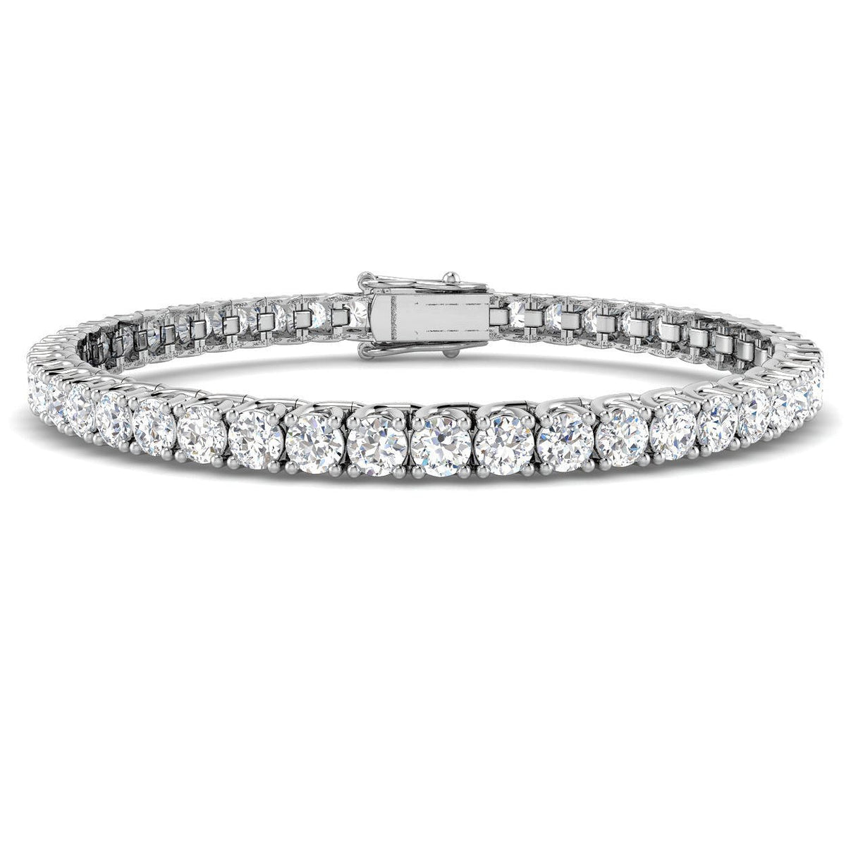 Round Cut Prong Set Lab Grown Diamond Tennis Bracelet in Platinum with Box Closure in 10K/14K gold and platinum with certified lab-grown or natural diamonds